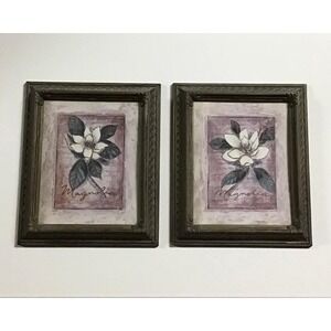 Magnolia Floral Prints (2) Home Interiors Framed Wall Art Decor 10 x 12.5" 1980s